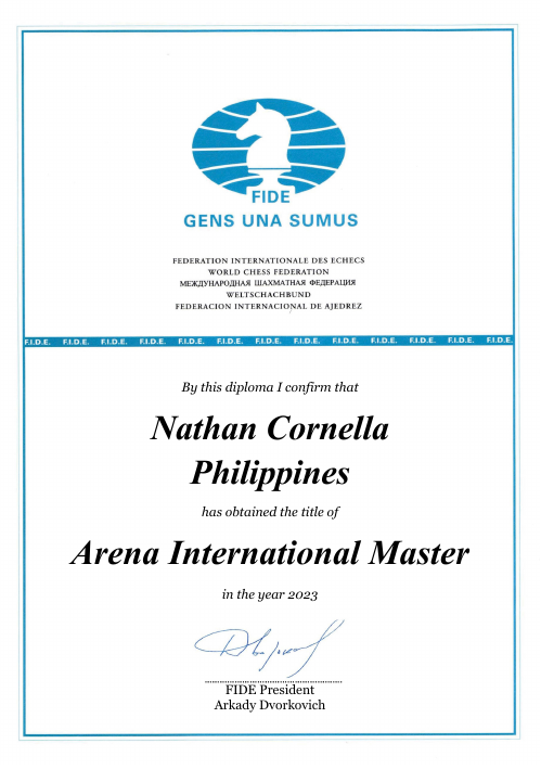 FIDE Arena International Master Certificate
